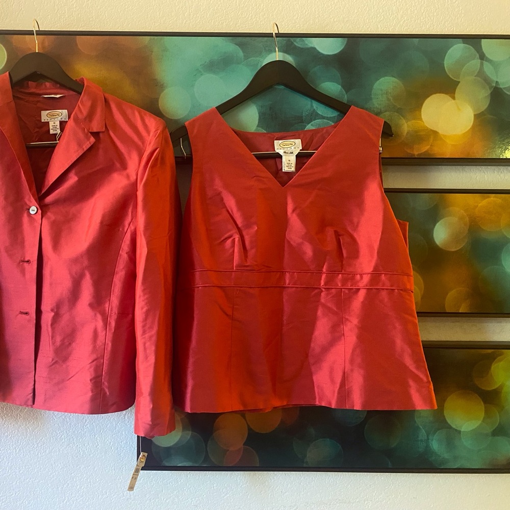 Talbots Petite nwt red pure silk blazer 2 pcs set size 16 - Picture 1 of 5